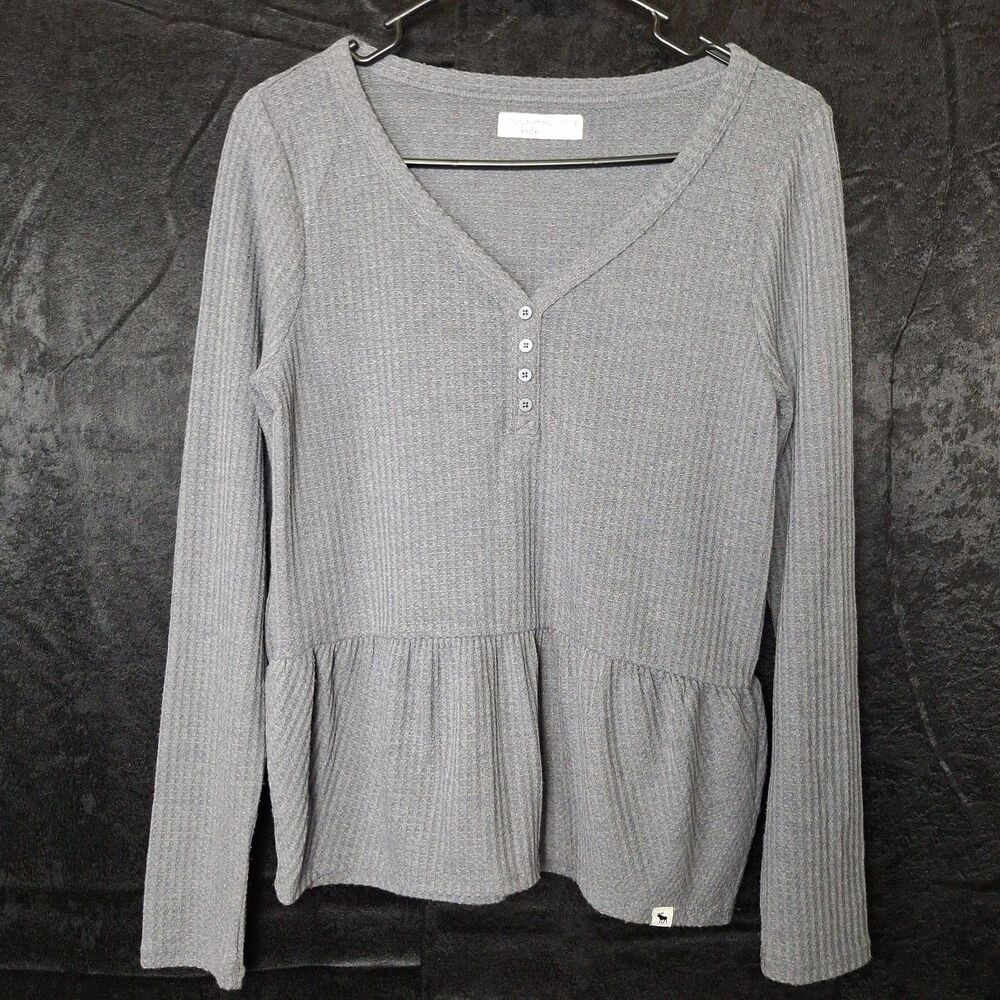 Abercrombie Kids Henley Shirt 15/16 Waffle Thermal Long Sleeve Peplum Babydoll